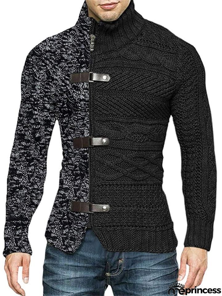 Contrast Color Zipper Turtle Neck Sweaters