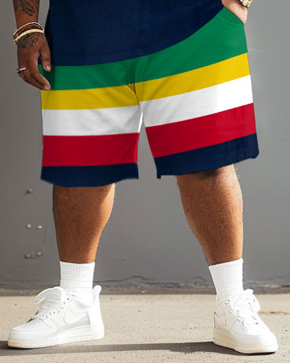 Big Guy's Polo Color Stripes T-Shirt Shorts Set