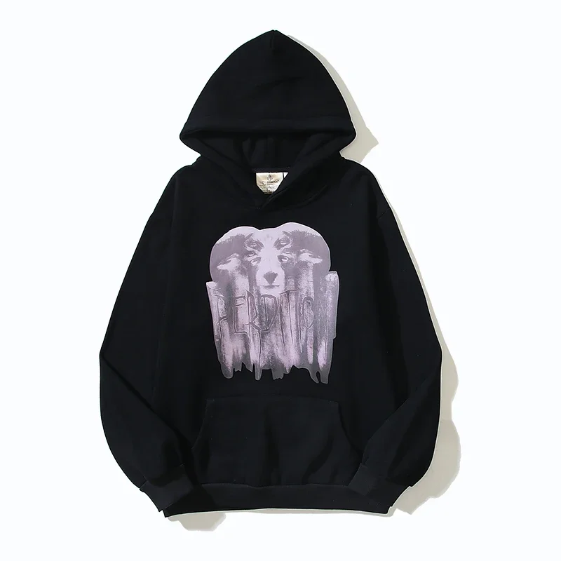 Abebey-Vintage Streetwear Goat Letter Print Fleece Hooded Hoodies for Men and Women Pullover Front Pocket Baggy Sweatshirts Oversized