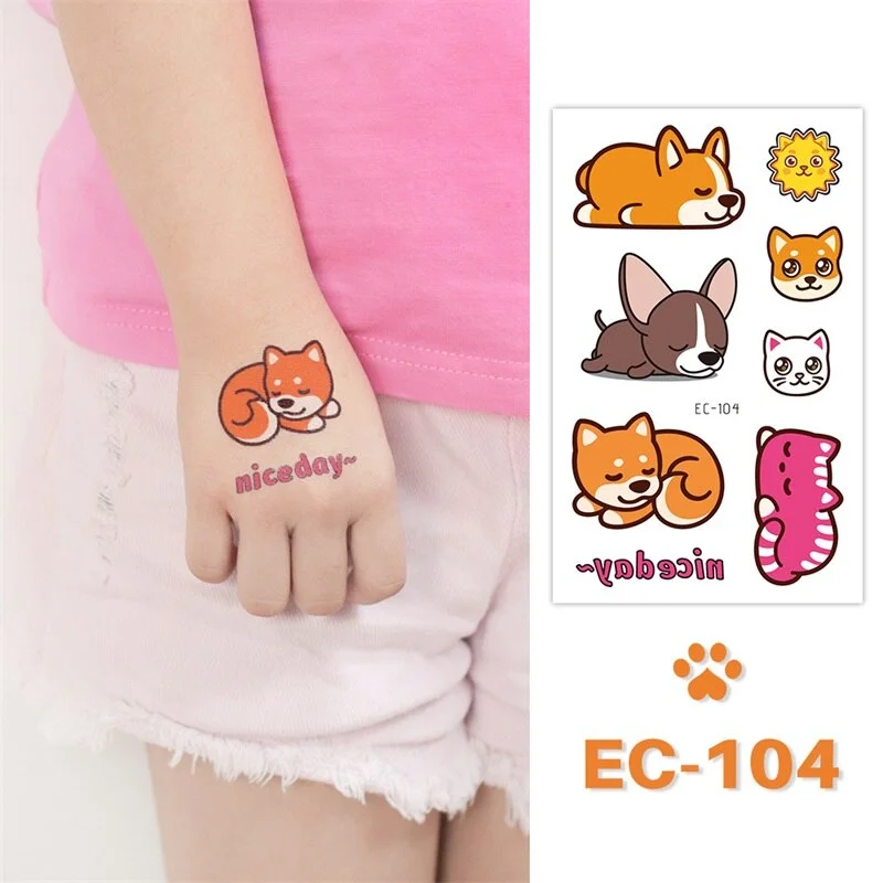 24 kinds Cute Cartoon Tattoo Stickers For Children faux tatouage temporaire Disposable Cat Dog Pets Temporary Waterproof