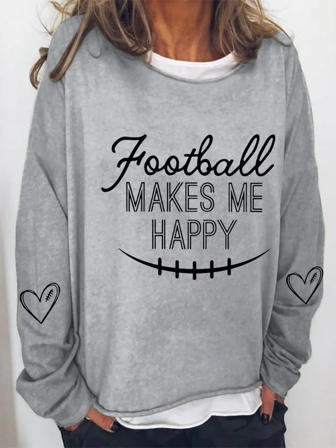 Women's Football Makes Me Happy Printed Casual Sweatshirt socialshop