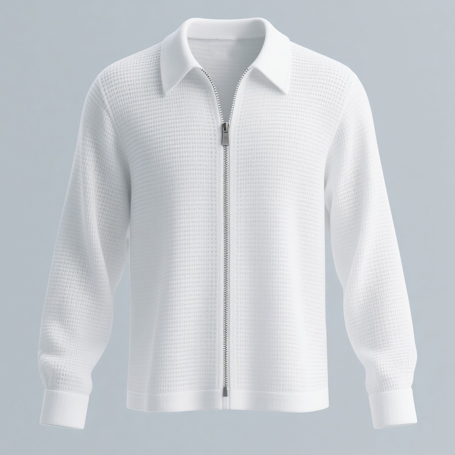 Men's Casual Hollow Knit Shirt Collar Long Sleeve Zipper Jacket Shirts