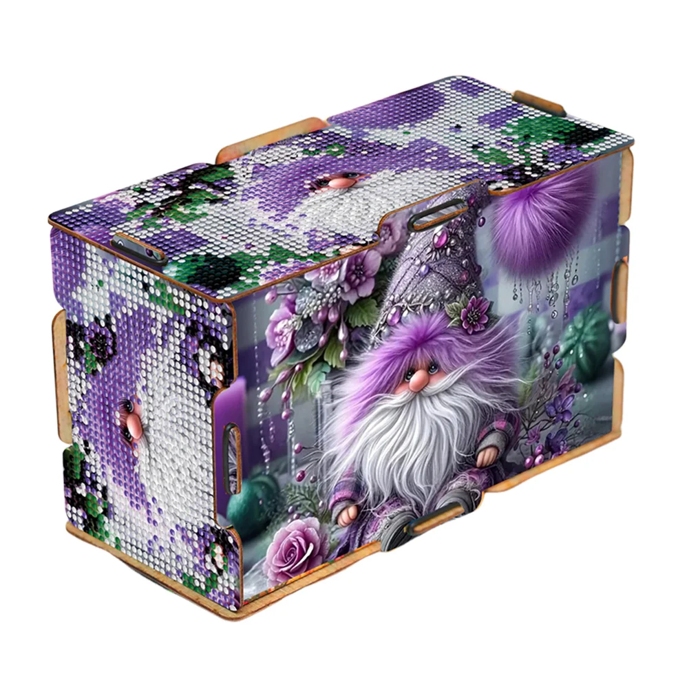 Purple Gnome Diamond Painting Tissue Box Wooden Diamond Art Tissue Storage Box