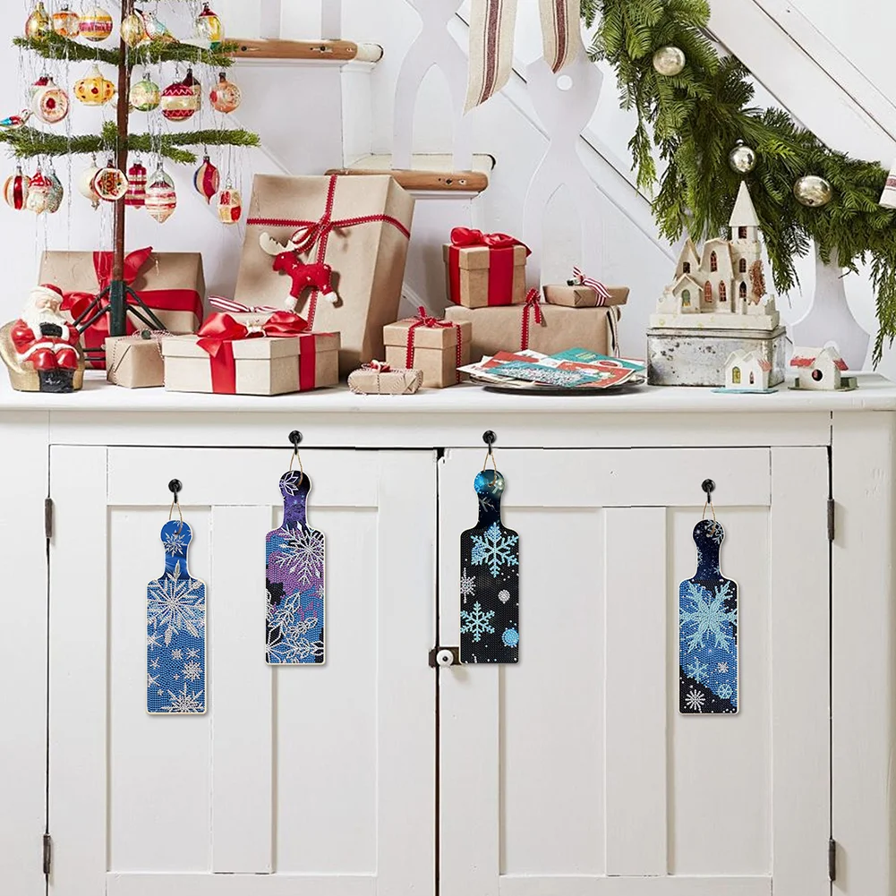 4Pcs Winter Snowflake Diamond Painting Serving Tray for Countertop Decor