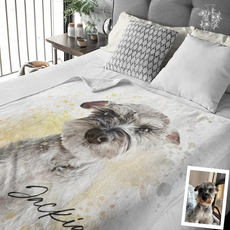 Custom Pet Portrait Blanket, Personalized Dog Photo Throw Blanket, Dog Mom Gift, Dog Face and Name Blanket, Dog Lover Gift, 21 Color Option[personalized name blankets][custom name blankets]