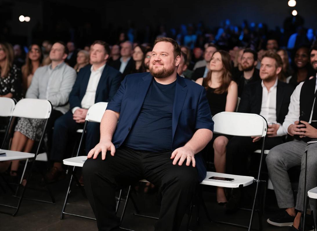 A big guy attending a wedding with big guy clothes