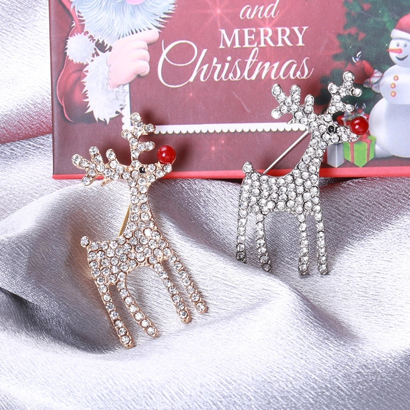 Cute Classic Style Pin Santa Claus Snowflake Elk Alloy Enamel Inlay Rhinestones Unisex Brooches