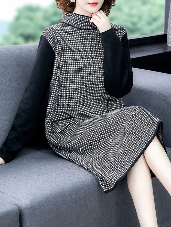Knitted Dress with Over-the-knee Wool
