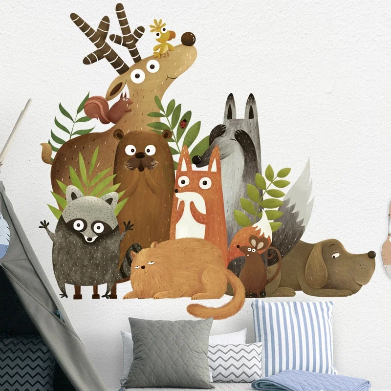 Big forest cartoon animal wall sticker. Waterproof stickers for bedroom children's room kindergarten. Room decoration mural