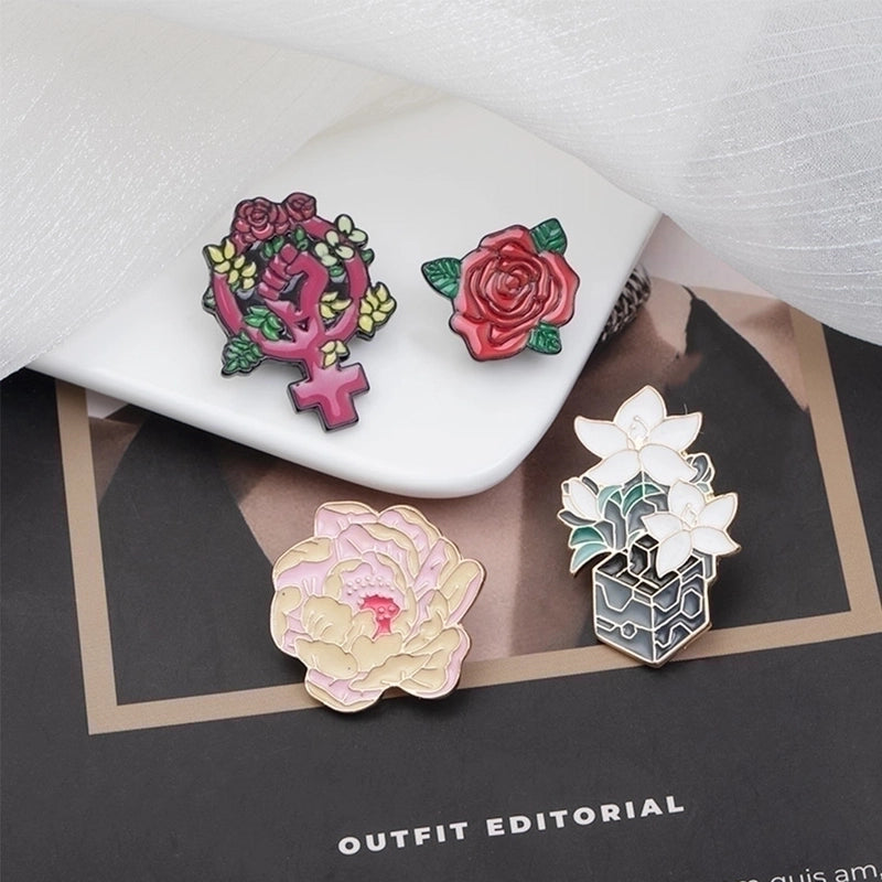 Fashion Pin Rose Alloy Enamel Unisex Brooches