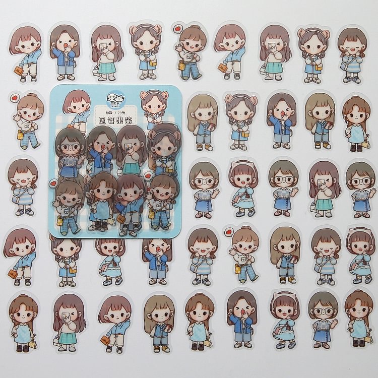 JOURNALSAY telado 40pcs Mini PET Waterproof Cute Girl Cartoon Seamless Sticker