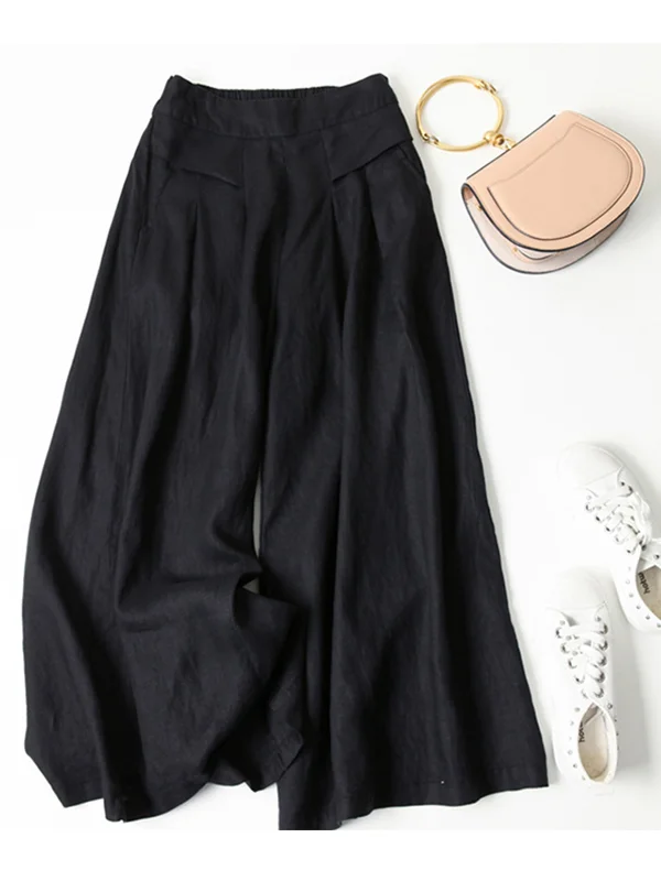 Loose Wide Leg High Waisted Solid Pants