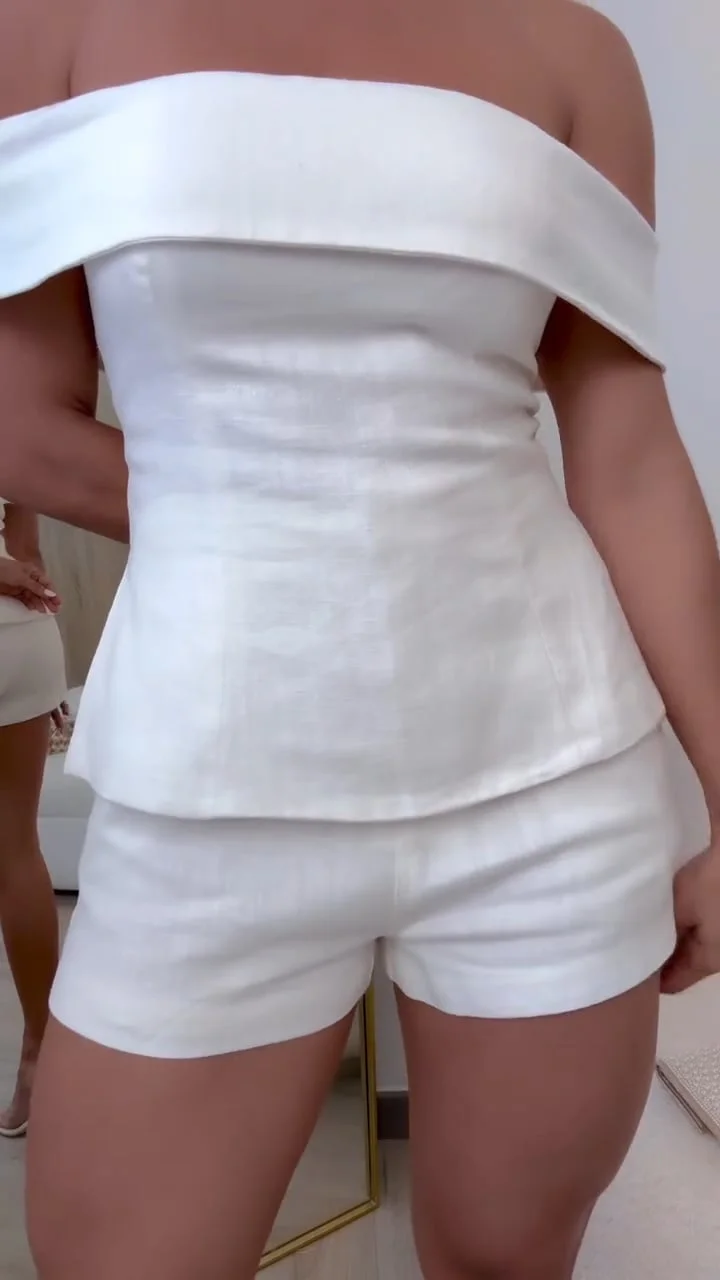 Women’s One-Shoulder Top + Shorts Elegant Suit 
