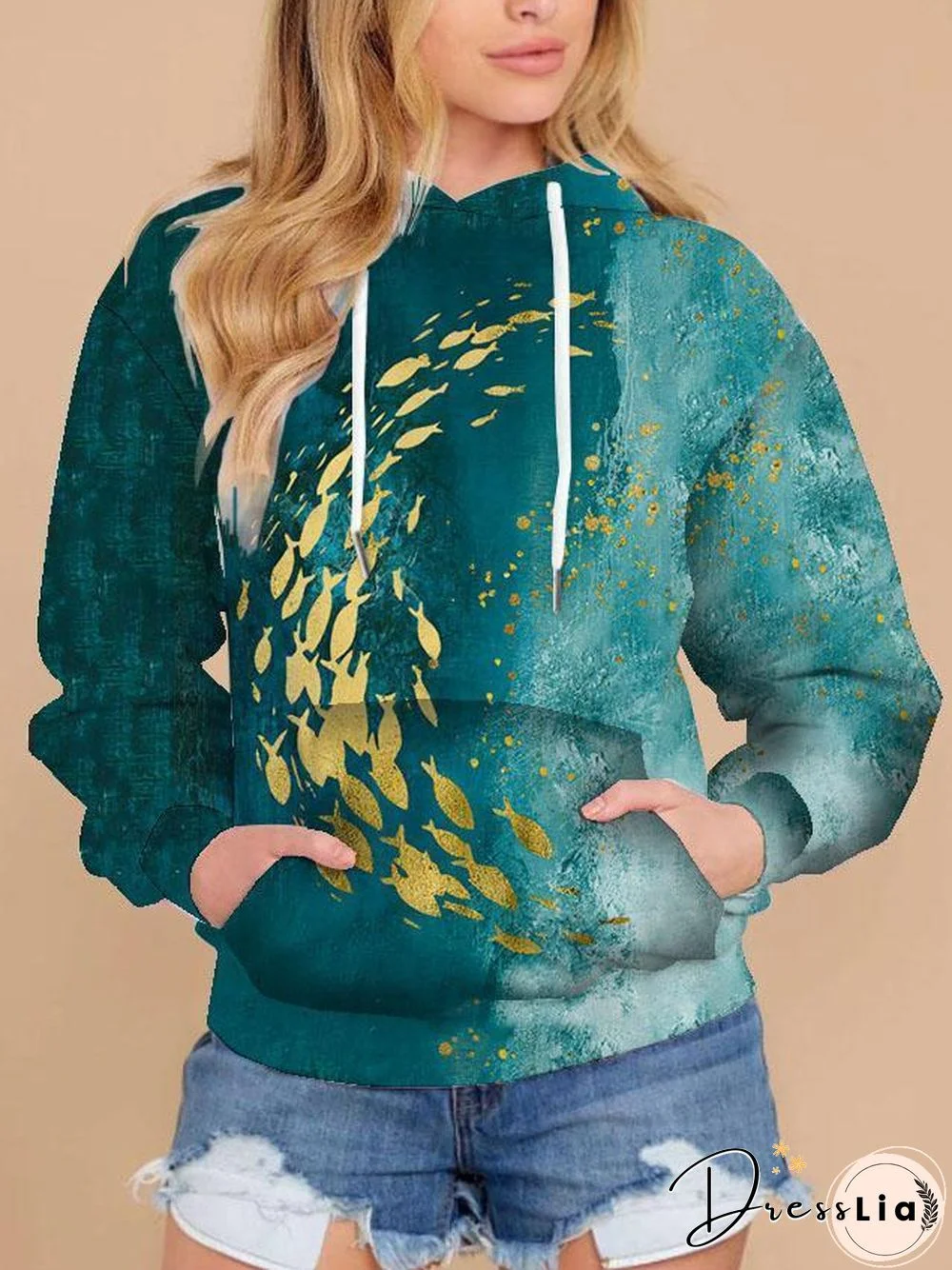 Schooling Fish Printed Hoodie