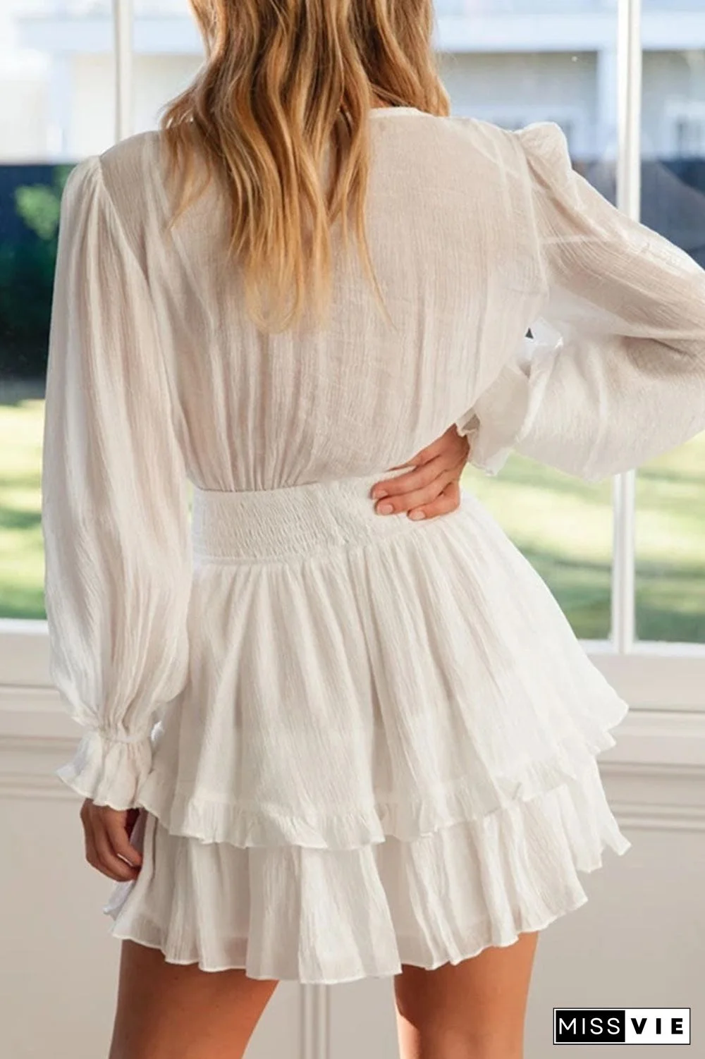 Fashion Street Solid Patchwork V Neck A Line Dresses