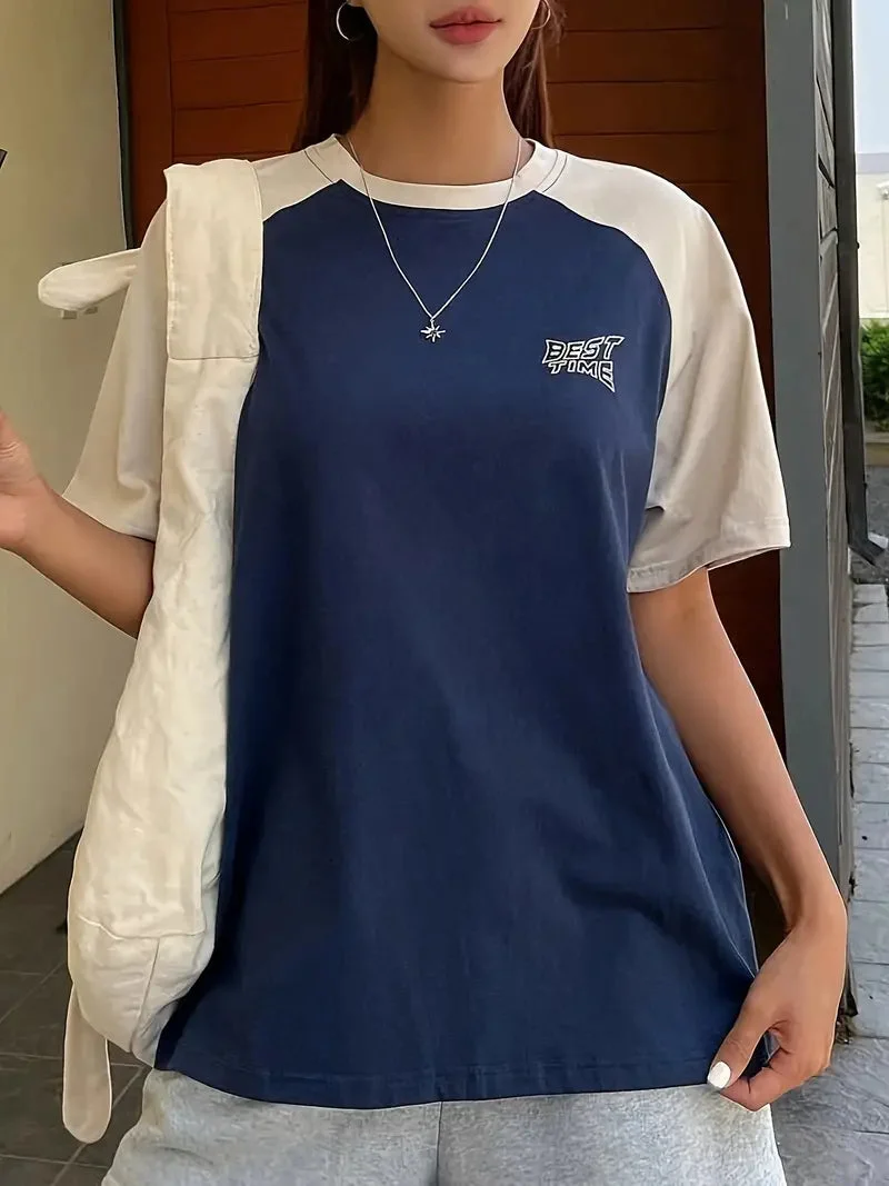 Brownm retro letter print top with raglan sleeves