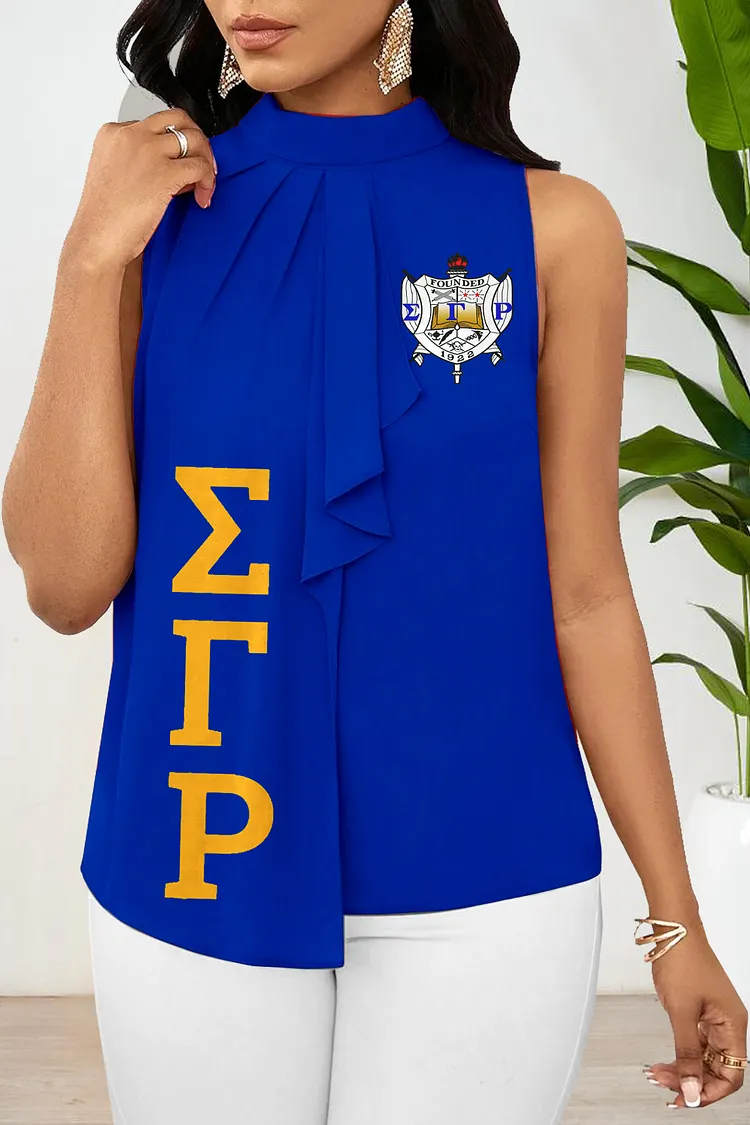 Sigma Gamma Rho Sorority Elegant Ruffle Sleeveless Blouse