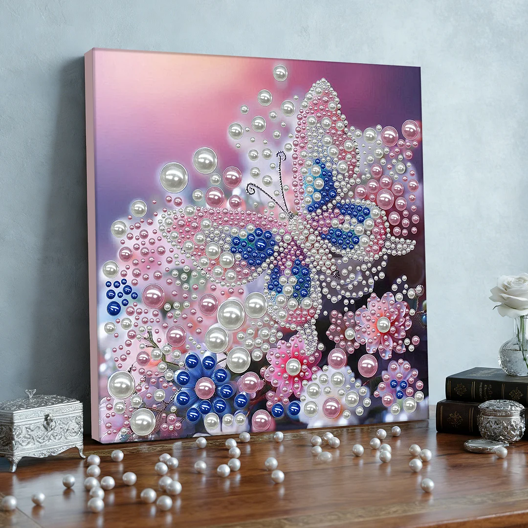 Pink Butterfly - DIY Pearl Diamond Art Kit With Frame 30*30cm