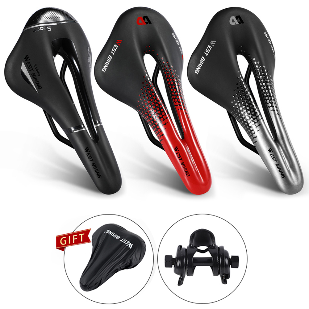 

Breathable Mountain Road Bike Saddles Set w/ Rainproof Cover Saddle Clips, Silver, 501 Original