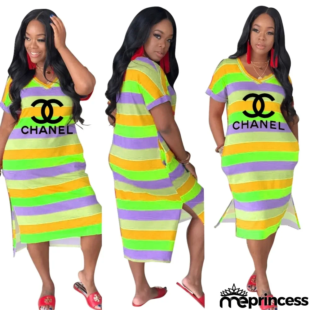 Summer Colorful Striped Long Shirt Dress
