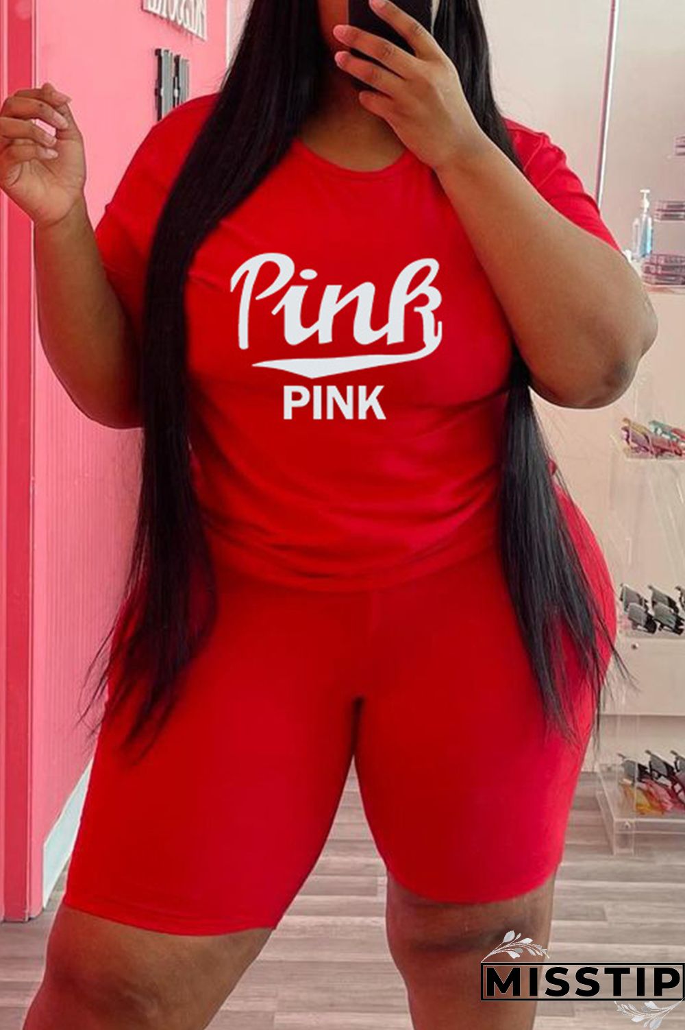 Army Green Fashion Casual Letter Print Patchwork O Neck Plus Size Two Pieces