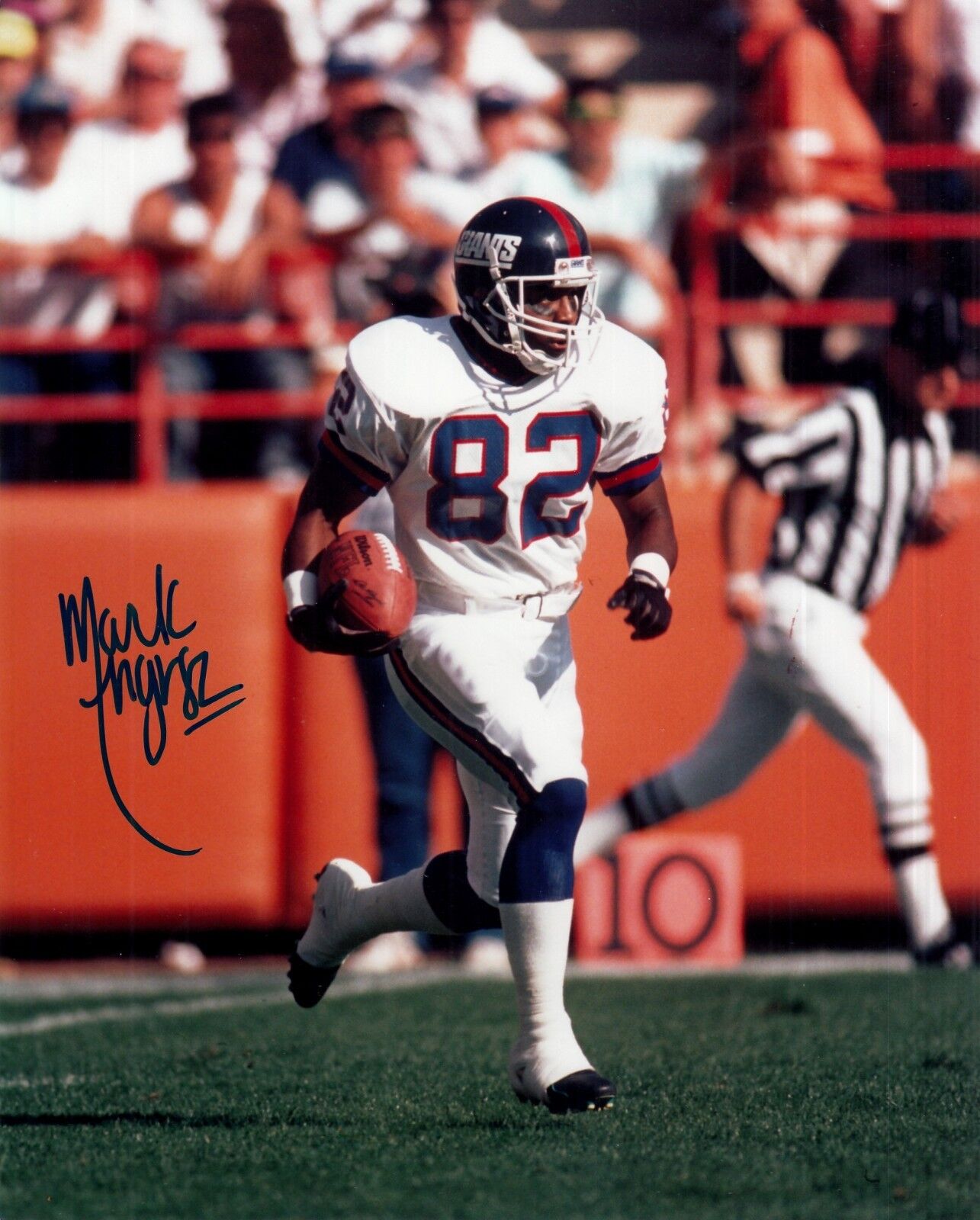 MARK INGRAM SR hand-signed NEW YORK GIANTS 8x10 uacc rd coa OPEN FIELD CLOSEUP