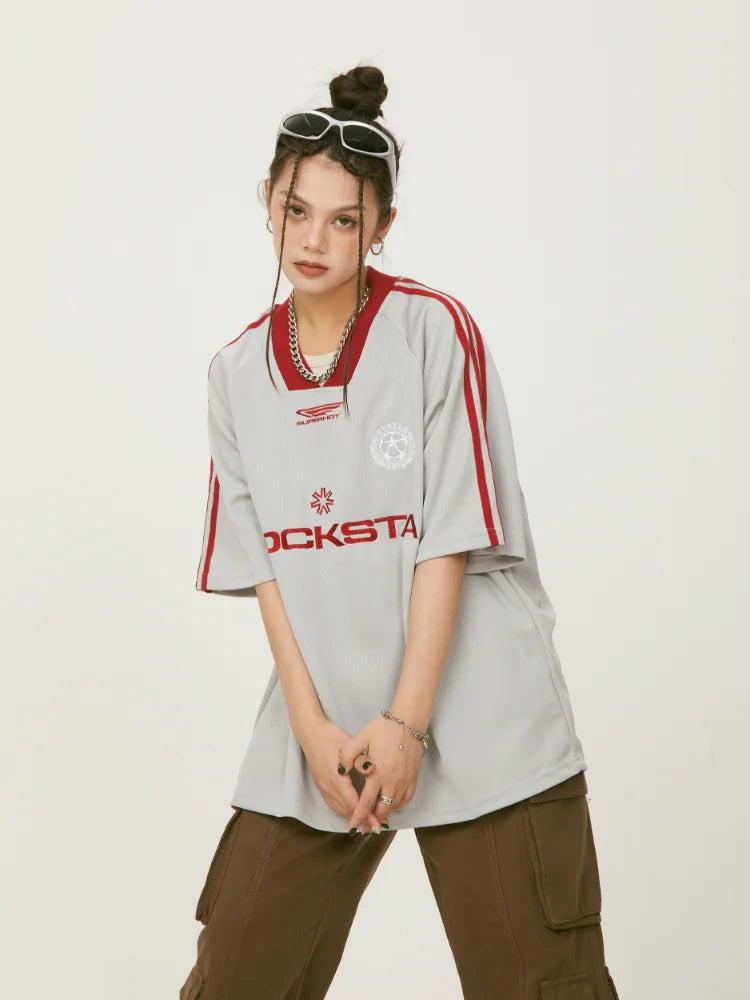 OLCooL Retro Baseball T-Shirts for Women Oversized Sport Short Sleeve Tees Letter Female Tops Moto style Bikercore Kpop Clothes olcool