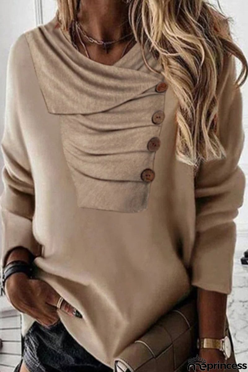 Casual Solid Fold O Neck Tops