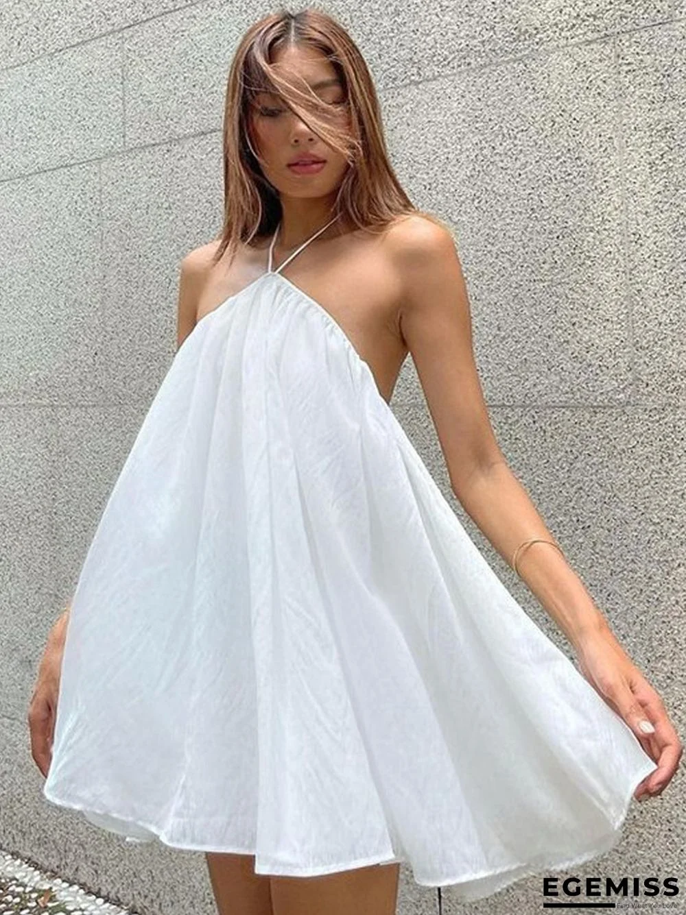 Loose Backless Dress Casual White Niche Mini Neck Skirt Girl White Dresses | EGEMISS