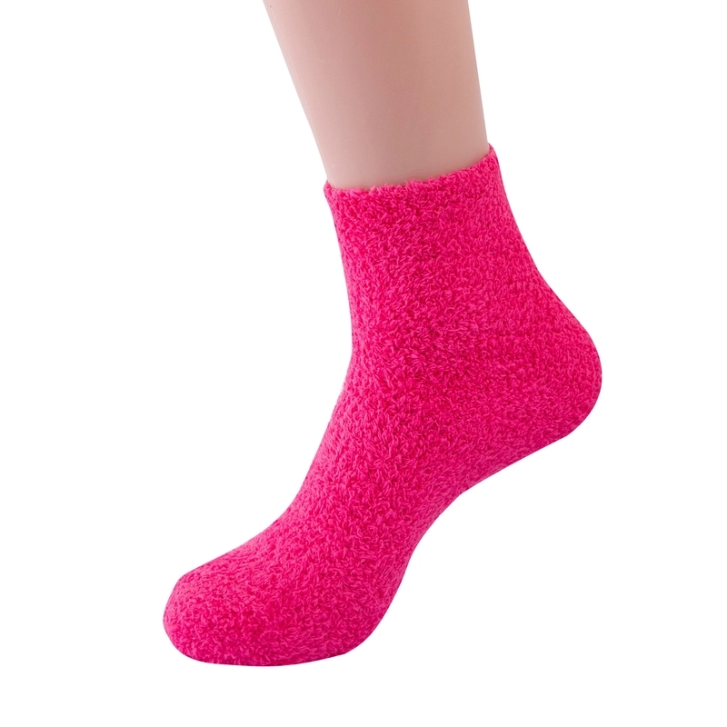 Women Slippers Socks Fluffy Plush Home Sleeping Socks Coral Fleece Socks Candy Color Mid-tube Socks