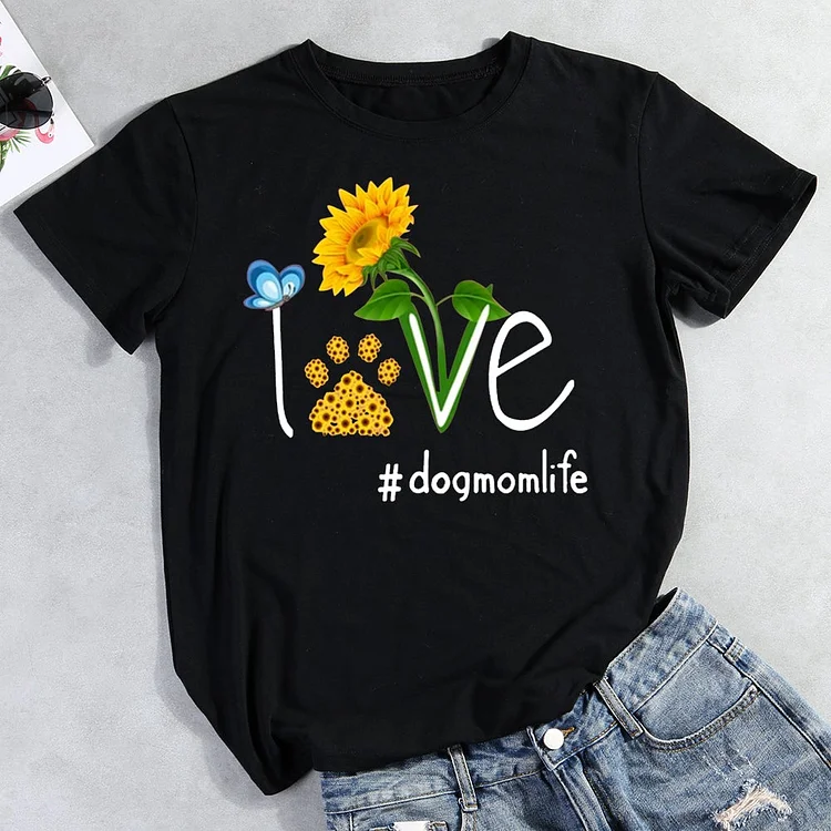 Love Dog Mom Life Sunflower T-Shirt-012908-CB