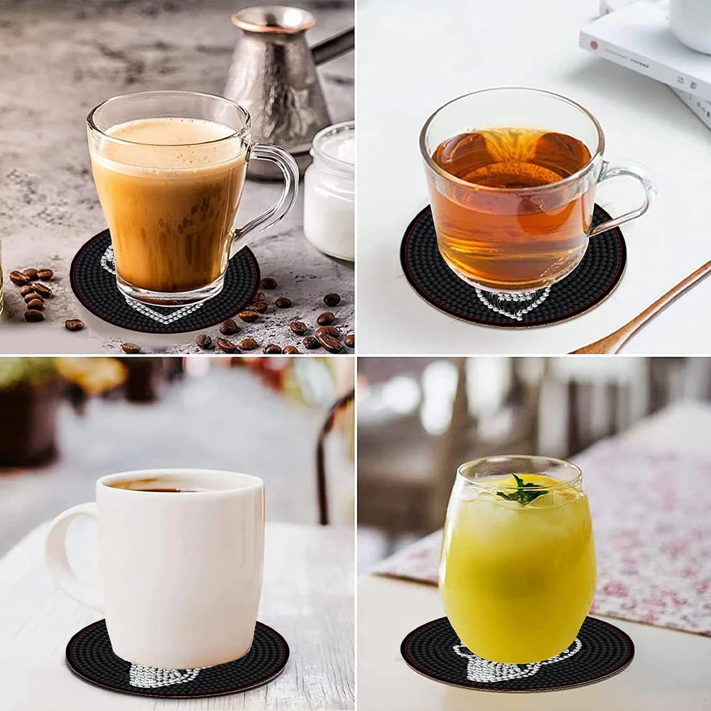 8pcs DIY Skull Acrylic Diamond Painting Coasters Kits with Holder for Beginner