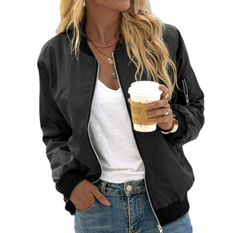 Fashion Crew Neck Solid Color Zipper Jacket wearshes