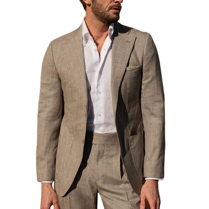 Men's Striped Linen Casual Two Button Blazer 18399748Y
