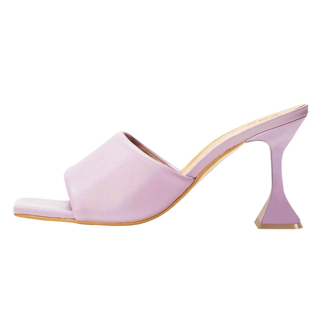 Violet Vegan Leather Wide Band Flared Heel Mules for Elegant Ladies