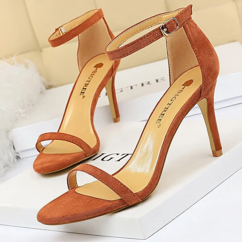 BIGTREE Shoes Summer Women Sandals Satin Hollow High Heels Stiletto Fashion Sandles Women Heels Ladies Shoes Women's Sandals