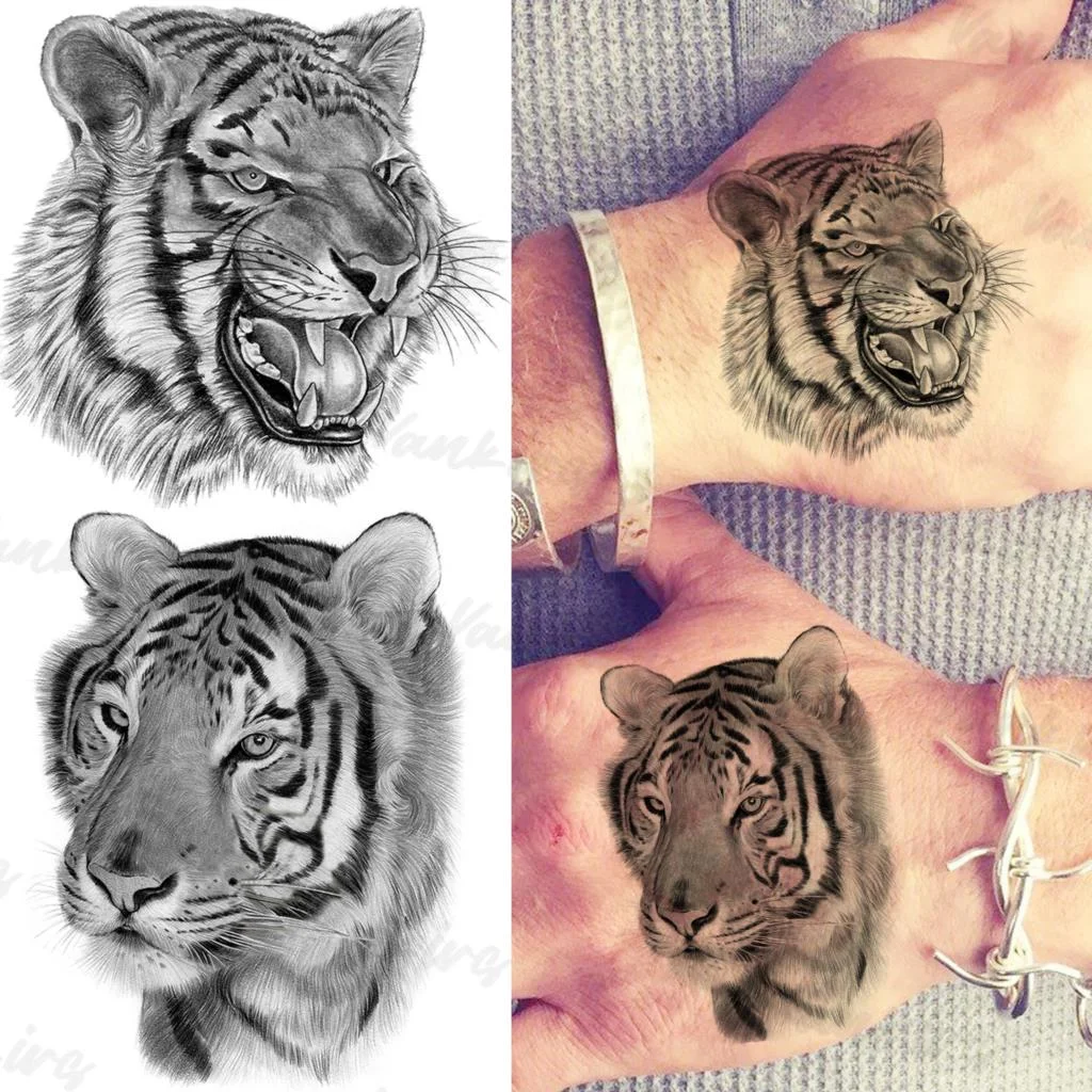 Sdrawing Lion Knight Temporary Tattoos For Men Adults Realistic Tiger Skeleton Fake Tattoo Sticker Arm Water Transfer Tatoos 3D
