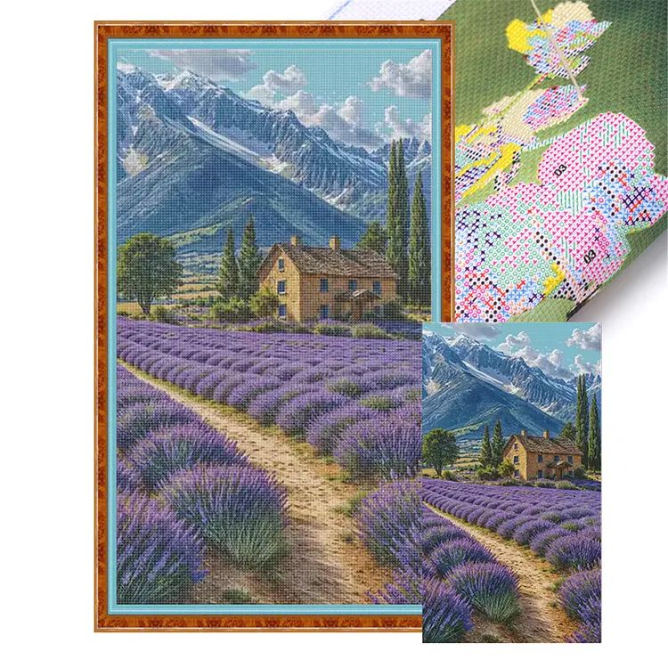 【Fairy Brand】Lavender fields in the Alps 65*110cm 14CT Stamped Canvas Cross Stitch gbfke