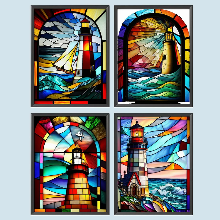 Stained Glass Lighthouse Diamond Painting Kits for Adults 5D Diamond Art  for