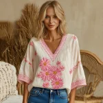 Women's Breast Cancer Awareness Daisy V-neck T-shirt - Image 2