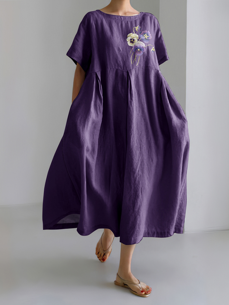 Comstylish Women's Purple Floral Art Print Casual Dress