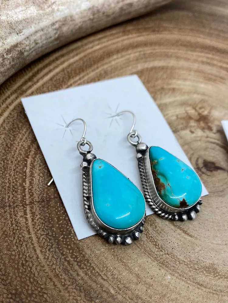 Melanie Kingman Turquoise Teardrop Fish Hook Earrings