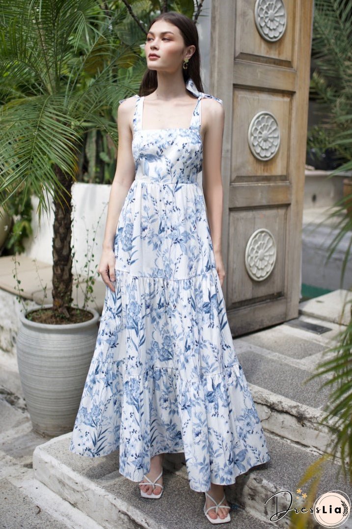 Women's New Southeast Asian Skirt Summer Women's Mosaic Print Lace up Butterfly Knot Back Dress