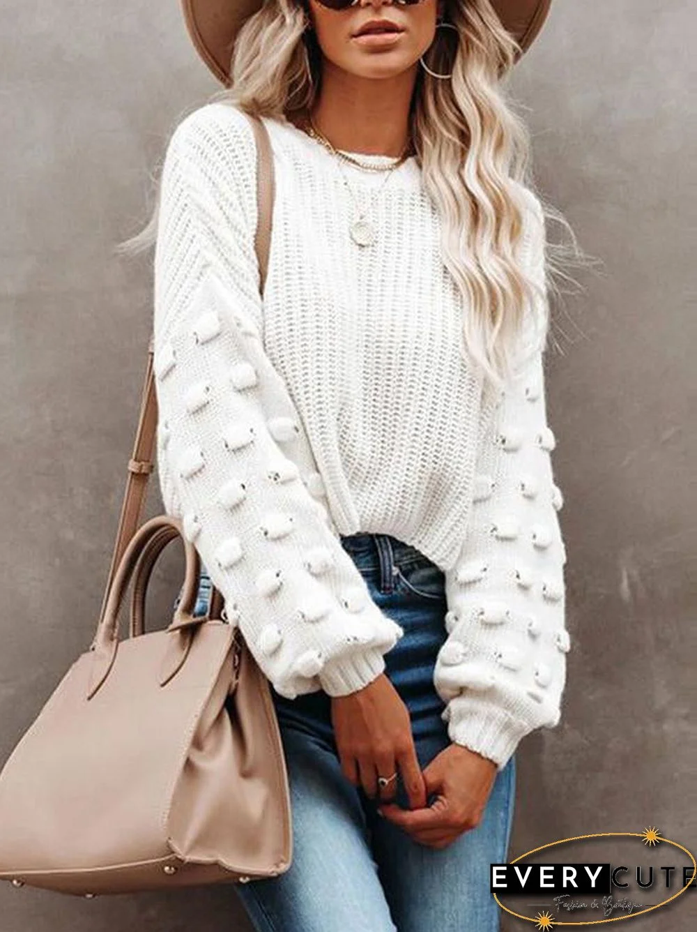 Plain Long Sleeve White Sweater