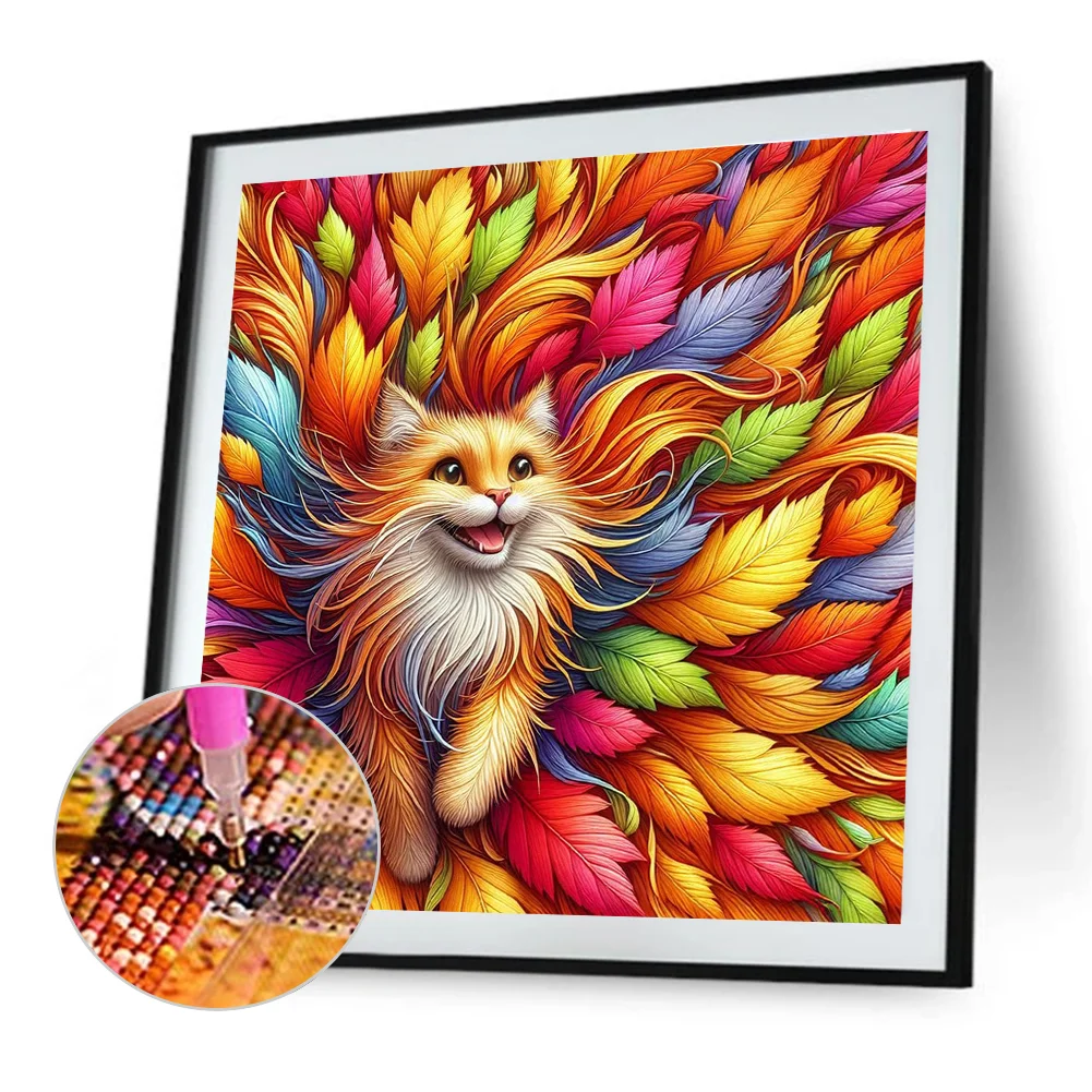 Diamond Painting - Full Round Drill - Leaf Orange Cat(Canvas|40*40cm)