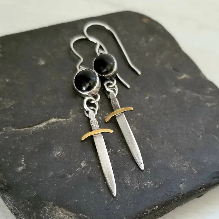 Vintage Black Birthstone Dagger Earrings