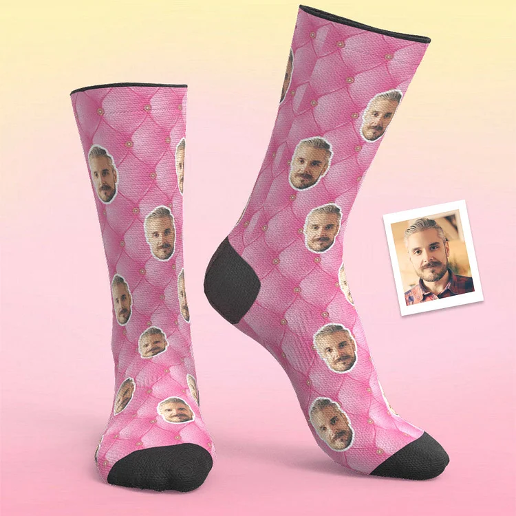 Custom Breathable Face Socks Pink Diamond Lattice Socks