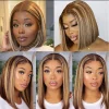 Straight Bob Wig Brown Mixed Blonde Highlights Wig