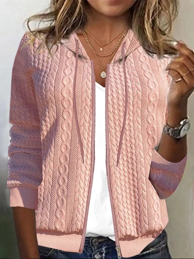 Solid Color Hooded Zipper Loose Long-sleeve Sweater