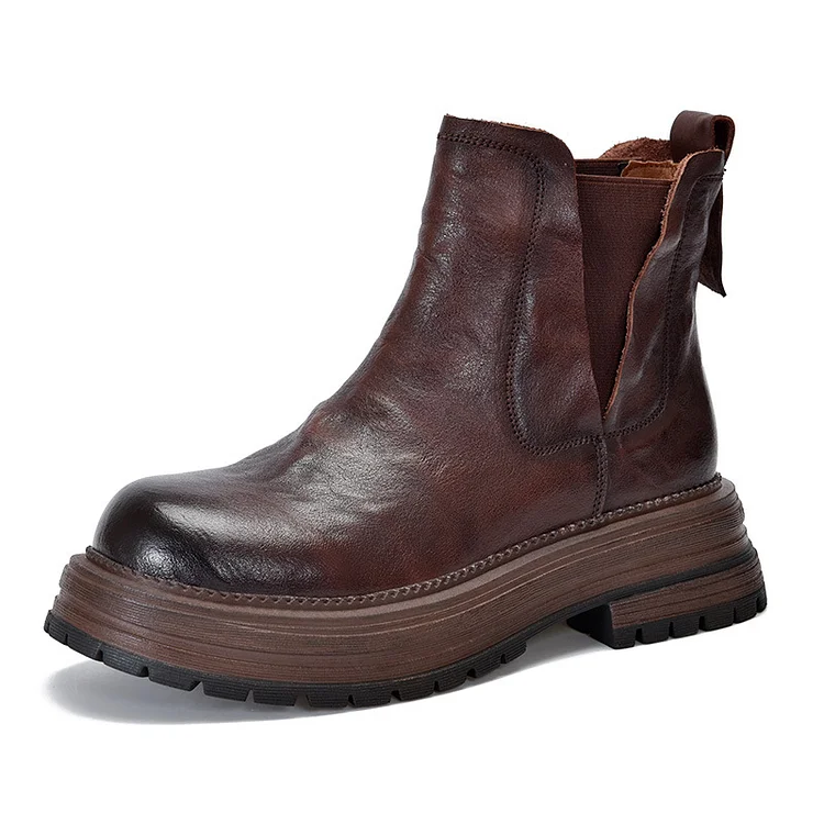 Retro Leather High Top Boots - yankia